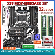 ☯X99-S3 Motherboard KIT Xeon E5 2680 V4 CPU 32GB (16G*2)  2133MHZ RMA NVME 256GB M.2 SSD RX 580=y?9