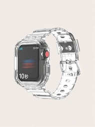 1 funda protectora integrada transparente y flexible de Tpu y correa de reloj para Apple Watch Smart Watch Band