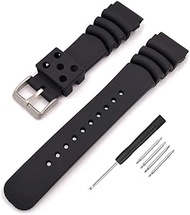 Black Silicone Rubber Curved Line Watch Band 18mm 20mm 22mm 24mm Fit for Seiko Watches Extra Long Replacement Divers Model Sport Watch Strap for Men and Women