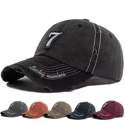 Men‘s Baseball Cap White Line 7 Embroidered Patch Women Hat Summer Vintage Break Hole Visor Casual C