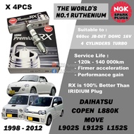 NGK Premium RX Spark Plug - Daihatsu Move Copen Kancil L5 L9 660cc JBDET Turbo DOHC 16V L902S L912S 