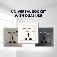 Eurosafe Multi Wall Switch Socket c/w 2 USB White / Silver / Black Universal 13A Switch Socket with Dual USB (2000mA)