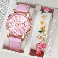 Geneva Watch Ladies Fashion Belt Watch Quartz Wrist Watch+Colorful Flower Beaded Bracelet Set (Without Box)