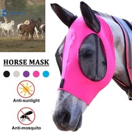 Kudosation 1pc Anti-Fly Equine Horse Fly Mask Stretch with Covered Ears Long Nose
