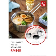 Zwilling Pico 3pc Set (Saucepan 14cm, Stockpot w Lid 14cm & Non-stick Frypan 16cm)