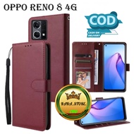 HP Leather CASE OPPO RENO 8 4G-FLIP WALLET CASE LEATHER - CASING WALLET-FLIP COVER LEATHER-Phone Book COVER