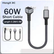 90 Degree Elbow USB/Type C Braided Phone Charge Cable 0.2m/0.5m Portable Short Power Bank Data Cable