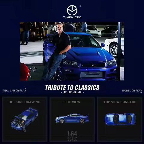 TM TIME MICRO 1:64 GTR R34 open cove FNF Diecast Collector's Vehicle Model Car
