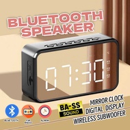 Mirror Alarm Clock Bluetooth Speaker Wireless Subwoofer with FM Radio LED Music Player Desktop Clock Snooze Bass