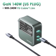 UGREEN 140W GaN Fast Charger with UK/EU/US Plugs 3-Ports 2C1A 2 Type-C 1 USB-A PD3.1 160W Pro Wall C