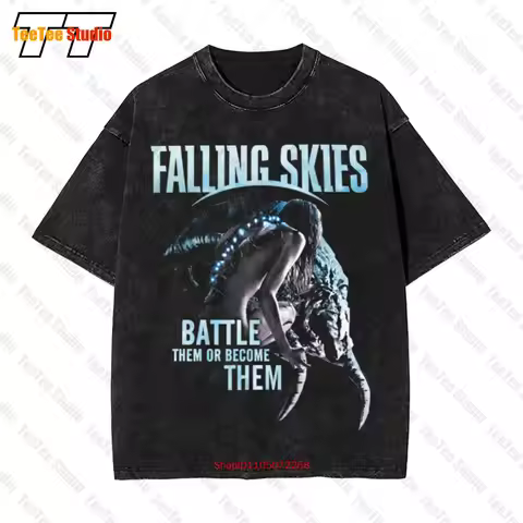 Falling Skies Battle Or Become Vintage Oversized T-Shirt Licensed Sci Fi Alien Tv Show Ufo Black HTS