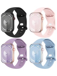 4入組時尚可愛柔軟的矽膠運動手錶帶,舒適調節防水手腕帶,適用於apple Watch Band 38/40/41/42/44/45/49mm,適用於apple Watch Series Ultra/se/9/8/7/6/5/4/3/2/1, 智能手錶表帶配件