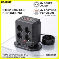 8 Socket EU USB Type C 3 CableStop Kontak.4A 5V 2500W - A105