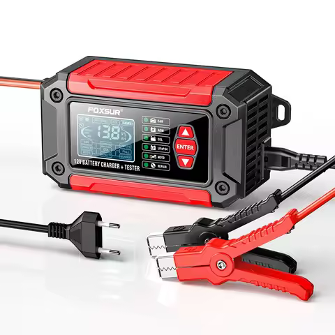 FOXSUR FTC-1206 2in1 Smart Car Battery Charger Automobile Car Battery Tester Support 12V 6A Battery 