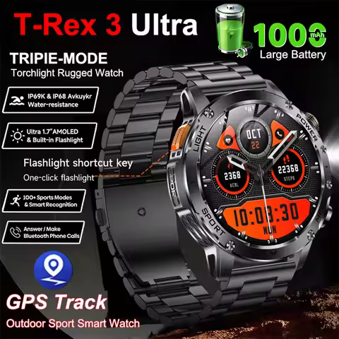 2026 New T-Rex 3 Ultra Military 1000mAh Battery Smart Watch Men 5ATM Waterproof Sport GPS Watches Bl