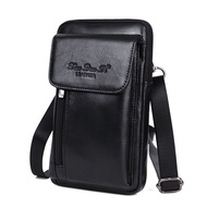 Little Dolly Men's Messenger Bag Genuine Leather Mini Shoulder Bag 23cm Waist Bag Wearing Belt Leath