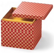 【Direct from Japan】J-kitchens Heavy Box, 3 Tiers, 6 Inches, Japanese Paper, Akagane Checkered, 7.5 x