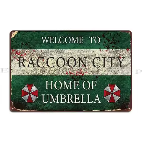 HD Metal Tin Sign Vintage Resident Evil Raccoon City Wall Decor Retro Umbrella Corporation Sign for 
