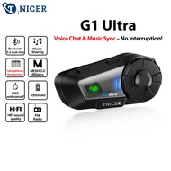 Tnicer G1Ultra Interkom Motorcycle Helmet Mesh Intercom 8 Riders Voice Command IP67 Waterproof FM 40