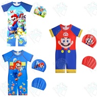QPyjamas Kids Mario Swimming Suit Swimwear Swimming Shirt Baju Kolam Mandi Baju Renang Budak Perempuan Baju Pantai