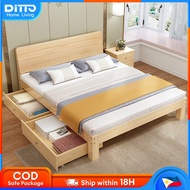 Ditto Wooden Bed With Drawers Bed Frame Nordic Bed Frame Double Queen King Size Bed for Family Furni