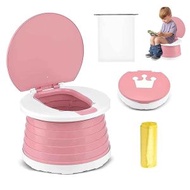兒童便攜可折疊小便器，可攜式、可折疊的幼兒便盆座椅，訓練馬桶座圈，便攜折疊式兒童馬桶，適用於汽車、露營、戶外、室內(粉色)