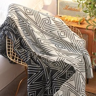 codNordic Geometric Throw Blanket Black And White Knitted Sofa Cover Soft Bedspread Double-sided Sha
