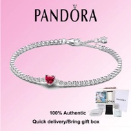 PANDORA S925 Sterling Silver Red Sparkling Heart Tennis Bracelet