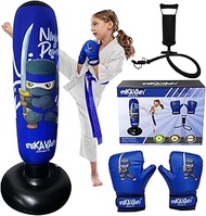 Punching Bag for Kids - 5' 3" Ninja Kids Inflatable Punching Bag Combo Kit with Kids Boxing Gloves, a Pump and Repair Kit. Boxing Bag for Immediate Bounce Back