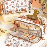 Pencil Cases Capybara Stationery Bag Cute Large Capacity Canvas Cartoon Pen Pouch Multi Layer Capibara Pencil Bag Office