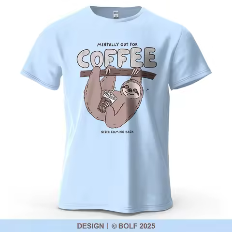 Sloth Coffee Vibe Cute Printed Men's T-Shirt 100% Cotton Oversized Relaxed Graphic Tees for Women To