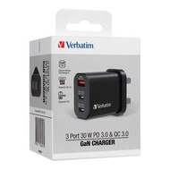 門市全新現貨‼️ Verbatim 3 端口 30W PD 3.0 &amp; QC 3.0 GaN 充電器 66947