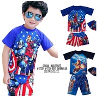 [READY STOCK] Kids Boys 2-Piece Swimsuit Swim Trunks Cartoon Iron Man Captain America