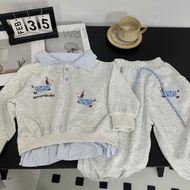 90-160cm Boys College T Suit Two-Piece Style Medium Big Kids Genuine Korean Children's Clothing Stit