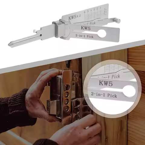 Professional KW1 KW5 2-in-1 Stainless Steel Key Decoder Portable Locksmith Tool with Precision Hook 