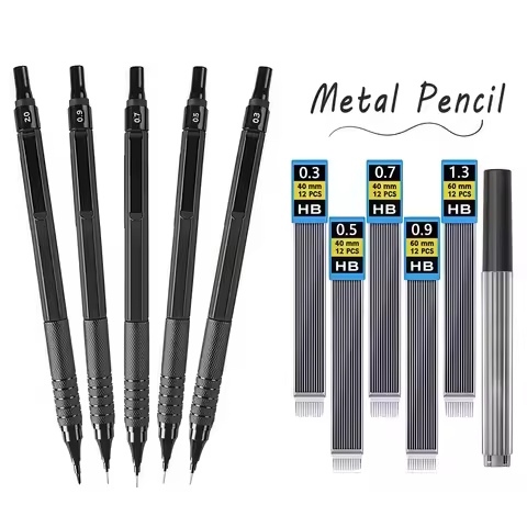 Metal Mechanical Pencil Set 0.3mm 0.5mm 0.7mm 0.9mm 1.3mm 2.0mm HB Automatic Pencil For Art Drawing 