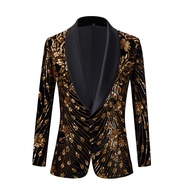【Within 24 hours✈】Black Shiny Gold Sequin Glitter Embellished Blazer Jacket Nightclub Prom Suit Red Men Costume Homme Stage Clothes For Singers
