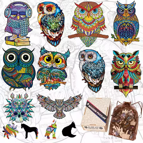 Flat Owl Wooden Jigsaw Puzzle with Free Nano Glue Children's Educational Toys Family Party Atmospher