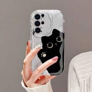 เคสโทรศัพท์ลายแมวดำน่ารัก ขอบคลื่น ป้องกันหน้าจอ เข้ากันได้กับ Samsung A14/A15/A16/A17/A04/A05/A06/A