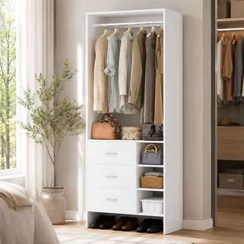 Aheaplus 2.5FT Wood Closet Organizer System with 3 Drawers 29.5'' Walk-in Or Small Closet Wardrobe w