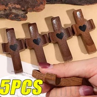 1/3/5Pcs Handheld Black Walnut Praying Crosses - Emotional Support Gifts - Wooden Heart-shaped Craft