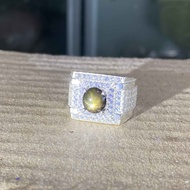 Nhẫn Đá Saphia Sao Đen Tự Nhiên Mài Sống Sao Nét Bạc Ta