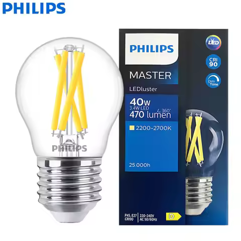 PHILIPS Master LED Luster E27 P45 Filament Lamps 3.4W(=40W) Clear Golf Bulb 220-240V DimTone Dimmabl