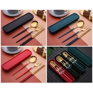 STAINLESS STEEL SPOON FORK CHOPSTICKS SET KOREAN TRAVEL CUTLERY SET BOX CUTLERY SET