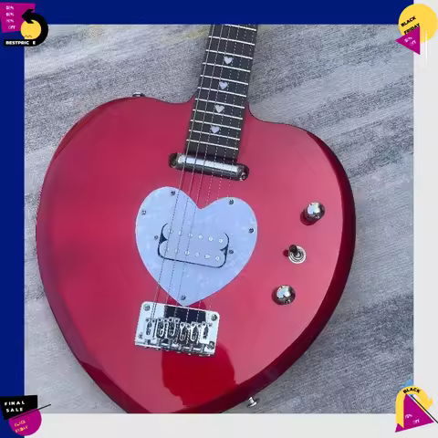 Unique Full Heart Body Red Gloss Finish Electric Guitar with Heart Inlays Chrome Hardware for Girls 