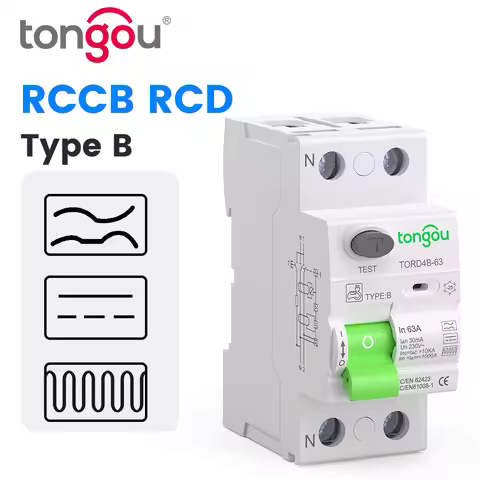TONGOU Din Rail Earth Leakage Current breaker DC RCCB RCD 2P 63A 30mA 300mA Type B 10KA