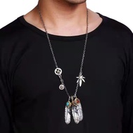 Vintage Silver Feather Necklace Set, GOROS Inspired Turquoise Pendant, Hip Hop Couple Necklace for M
