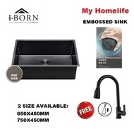 IBORN IBKS6545/7545 BLACK EMBOSSED KITCHEN SINK WITH PULL OUT FAUCET /STAINLESS STEEL(NON RETURNABLE