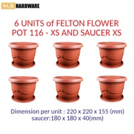 FELTON FLOWER POT 116 - XS AND FELTON FLOWER POT SAUCER XS (6UNITS) *
