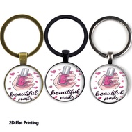 1PC 2D Flat Printed Pink Nail Polish Heart Graphics Keychain, Teacher'S Day/Valentine'S Day/Family/F